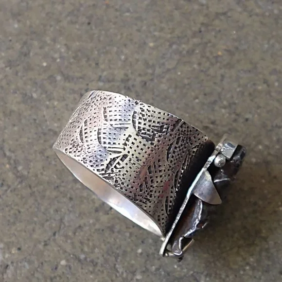 Vintage Sterling Silver Ring Size 12 Meteorite Modern Abstract Avant Garde